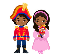 Illustration of very cute Prince and Princess who is holding the nutcracker.