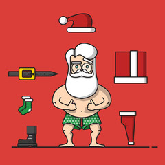 Put clothes on Santa. Christmas spirit. Flat design vector illustration.