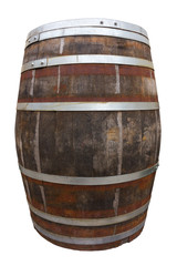 Old big wooden barrel isolated on white. Clipping path included.