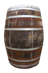 Obraz premium Old big wooden barrel isolated on white. Clipping path included.