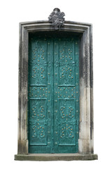 Ancient door isolated on white. Clipping path included.