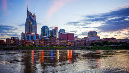 Nashville, Tennessee Cityscape Skyline Across The Cumberland River