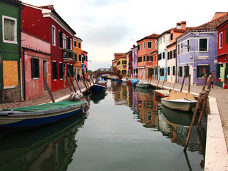 Travel in Italy - A view of an internal canal of burano island, one of most colorful and beautiful island near Venice, in Italy