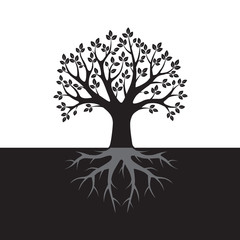 Obraz premium Black Tree and Roots. Vector Illustration.