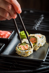 Delicious healthy made of salmon and avocado