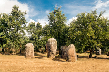 Almendres Cromlech in Evora. It is one of the most important megalithic monuments of the Iberian Peninsula and one of the most important in Europe