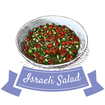 Israeli Salad colorful illustration.