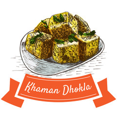 Khaman Dhokla colorful illustration.