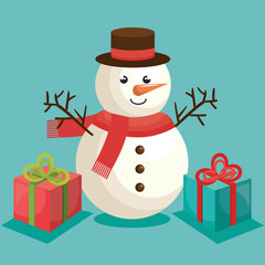 happy merry christmas snowman character vector illustration design