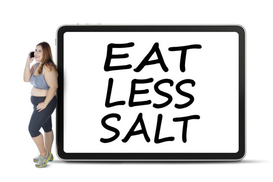 Fat woman with eat less salt on board