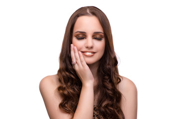 Fototapeta premium Beautiful woman in fashion concept isolated on white