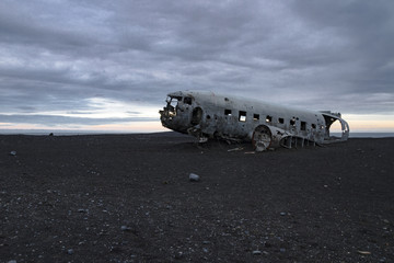 Abandoned DC-3 wreck on a beach in Iceland