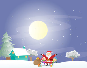 Fototapeta na wymiar happy kids with santa and gifts in Winter season.