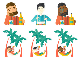 Vector set of people eating and drinking.