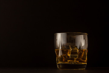 Glass of whiskey on a dark background