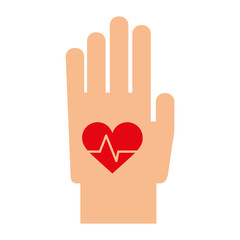hand with red cardio heart icon over white background. colorful design. vector illustration
