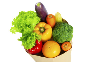 Vegetables on shopping bag