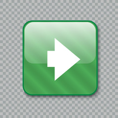 Right arrow icon. Glossy green button. Vector illustration