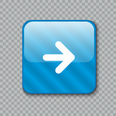 Right arrow icon. Glossy blue button. Vector illustration