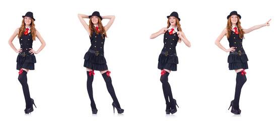 Naklejka premium Young woman in black costume isolated on white