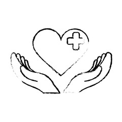 hands with  heart with cross icon over white background. vector illustration