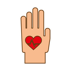 hand with cardio heart icon over white background. colorful design. vector illustration