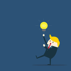 Business solution, Great idea ,innovative technology. Business man and lightbulb. Modern flat design concept for web banners, web sites, printed materials, infographics. Creative vector illustration