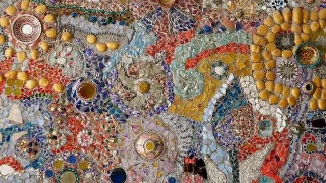 panning shot of ceramic glass wall background at wat phra that pha son kaew. temple in Khao Kho, Phetchabun, Thailand