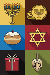 Jewish Holiday Hanukkah icons set. Vector illustration