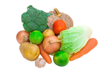 Fresh vegetables and fruits, ready for cooking. Fruits and vegetables have vitamins and minerals that are beneficial to the body. We should eat every day (with clipping path).