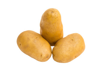 Three potatoes ready for cooking on a white background (with clipping path).