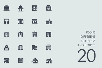 Set of different buildings and houses icons