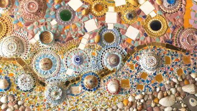 panning shot of ceramic glass wall background at wat phra that pha son kaew. temple in Khao Kho, Phetchabun, Thailand