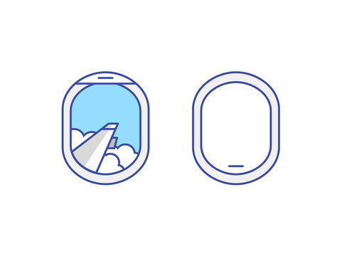 Closed and open airplane window icons set