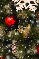 Fototapeta na wymiar red Christmas ball composition, Christmas