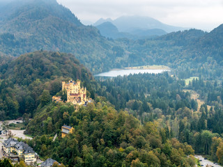 Fototapeta na wymiar Hohenschwangau castle with lake Alpsee
