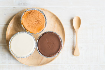 chocolate, vanilla milk and milk tea soft cake