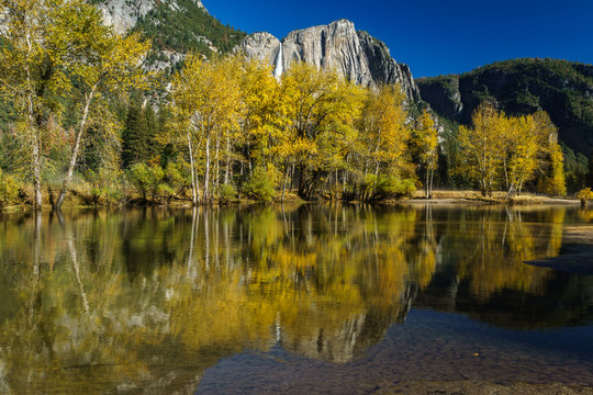 Fall colors and flowing water at Yosemite in October © jearlwebb