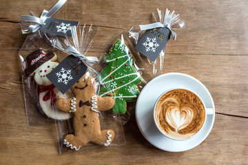Christmas theme ginger bread on wooden background