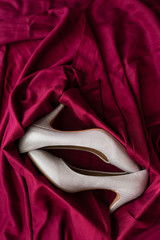 glittering silver high heel shoes in red velvet box