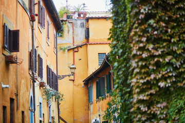 Fototapeta na wymiar Colorful yellow and orange buildings on a street of Rome