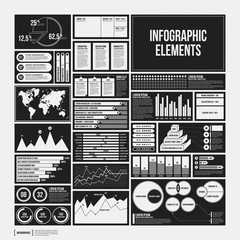 Fototapeta premium Duży zestaw elementów infografiki w kolorach czarnym i białym. Projekt monochromatyczny. Minimalistyczny styl.