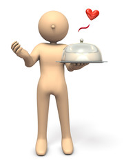 料理を片手に手招きするキャラクター