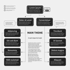 Organization chart template with geometric elements on white background. Useful for science and business presentations.