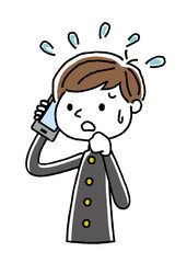 電話：男子学生、困る、あわてる
