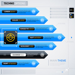 Modern chart template with blue arrows. Futuristic techno business style. Useful for annual reports, presentations and advertising.