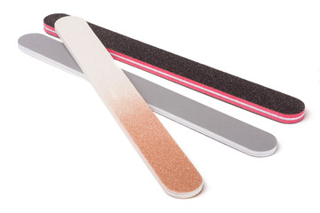 Three nail file with a different abrasive isolated on white background