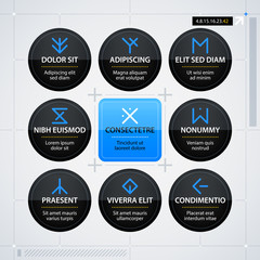 Modern web design template with badges and banners. Futuristic techno business style. Useful for annual reports, presentations and advertising.