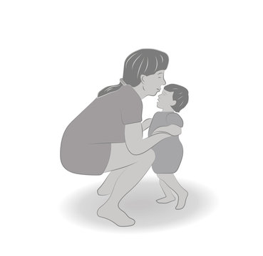 Mom takes the child's hand. mothers Day. vector illustration.