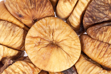 Composition with dried fruit figs, close up.